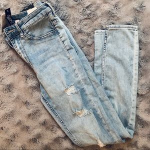 H&M Divided High-Waisted Skinny Ripped Blue Jeans